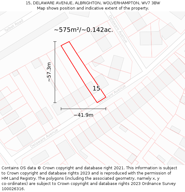 15, DELAWARE AVENUE, ALBRIGHTON, WOLVERHAMPTON, WV7 3BW: Plot and title map