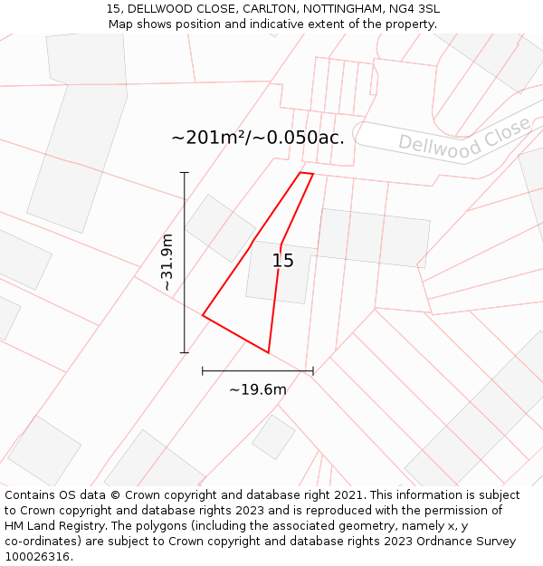 15, DELLWOOD CLOSE, CARLTON, NOTTINGHAM, NG4 3SL: Plot and title map