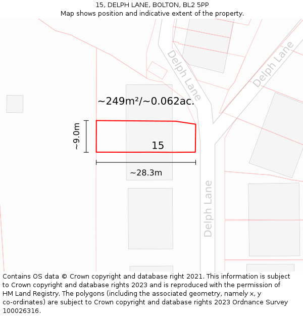 15, DELPH LANE, BOLTON, BL2 5PP: Plot and title map