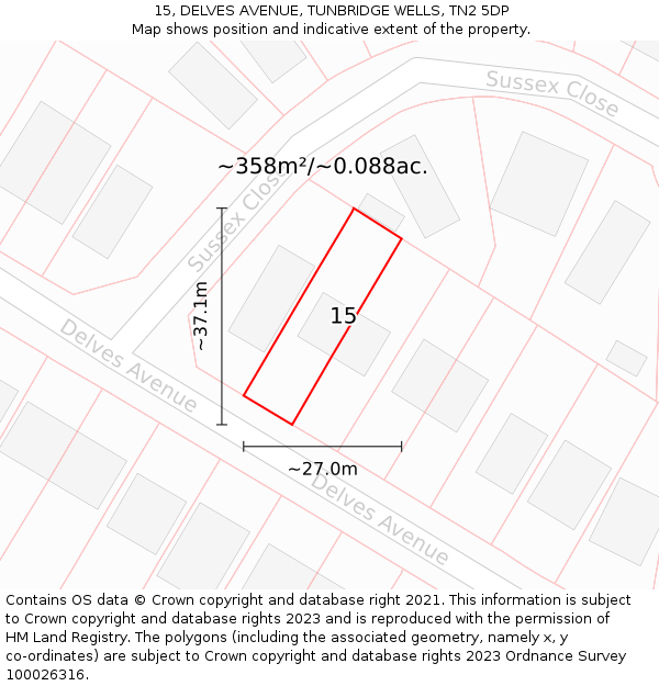 15, DELVES AVENUE, TUNBRIDGE WELLS, TN2 5DP: Plot and title map