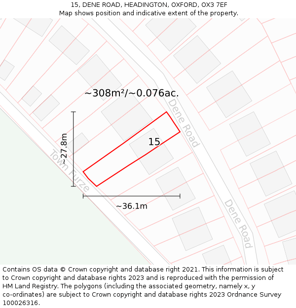 15, DENE ROAD, HEADINGTON, OXFORD, OX3 7EF: Plot and title map