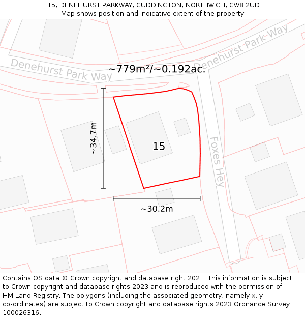 15, DENEHURST PARKWAY, CUDDINGTON, NORTHWICH, CW8 2UD: Plot and title map