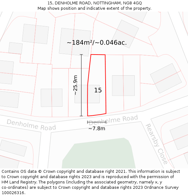 15, DENHOLME ROAD, NOTTINGHAM, NG8 4GQ: Plot and title map