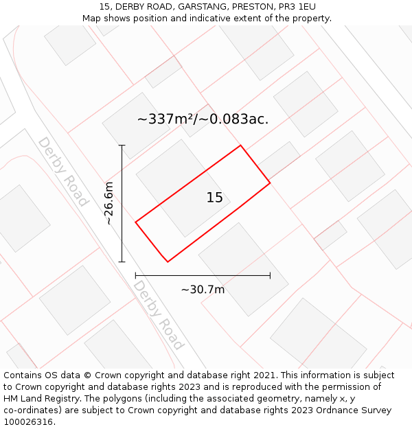 15, DERBY ROAD, GARSTANG, PRESTON, PR3 1EU: Plot and title map