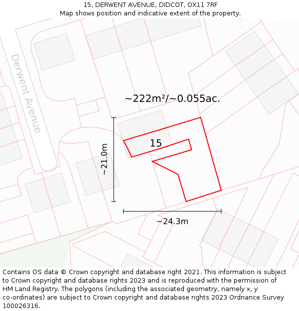 15, DERWENT AVENUE, DIDCOT, OX11 7RF: Plot and title map