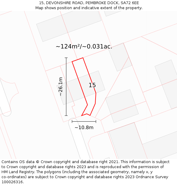 15, DEVONSHIRE ROAD, PEMBROKE DOCK, SA72 6EE: Plot and title map