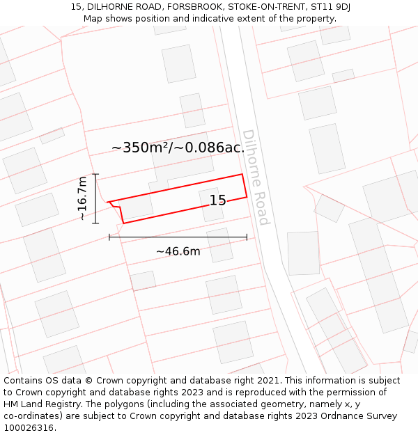 15, DILHORNE ROAD, FORSBROOK, STOKE-ON-TRENT, ST11 9DJ: Plot and title map