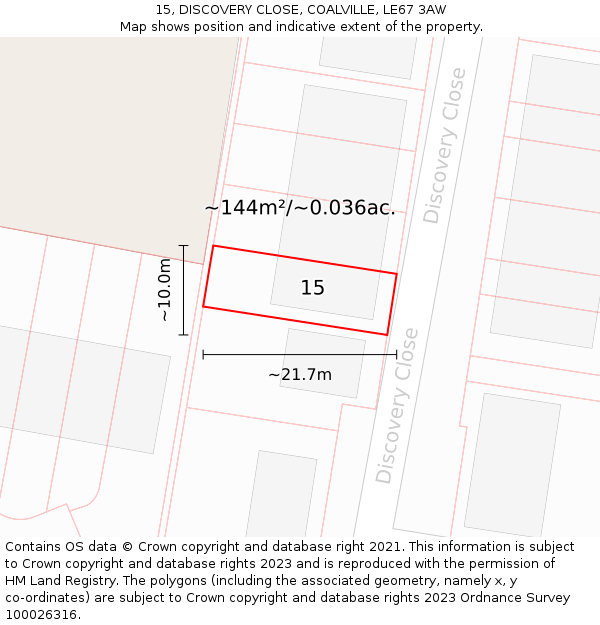 15, DISCOVERY CLOSE, COALVILLE, LE67 3AW: Plot and title map