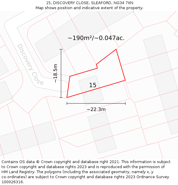 15, DISCOVERY CLOSE, SLEAFORD, NG34 7XN: Plot and title map