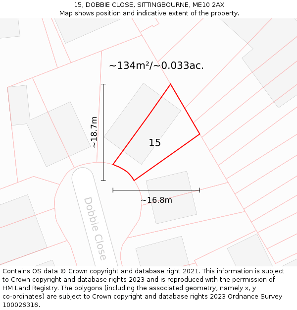 15, DOBBIE CLOSE, SITTINGBOURNE, ME10 2AX: Plot and title map