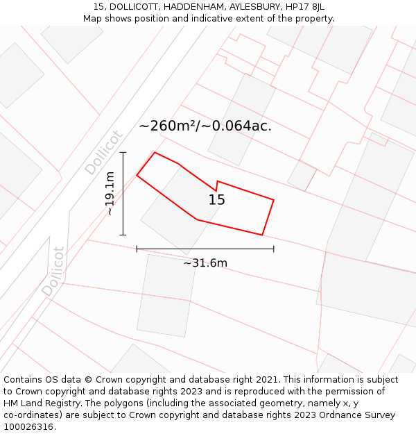 15, DOLLICOTT, HADDENHAM, AYLESBURY, HP17 8JL: Plot and title map