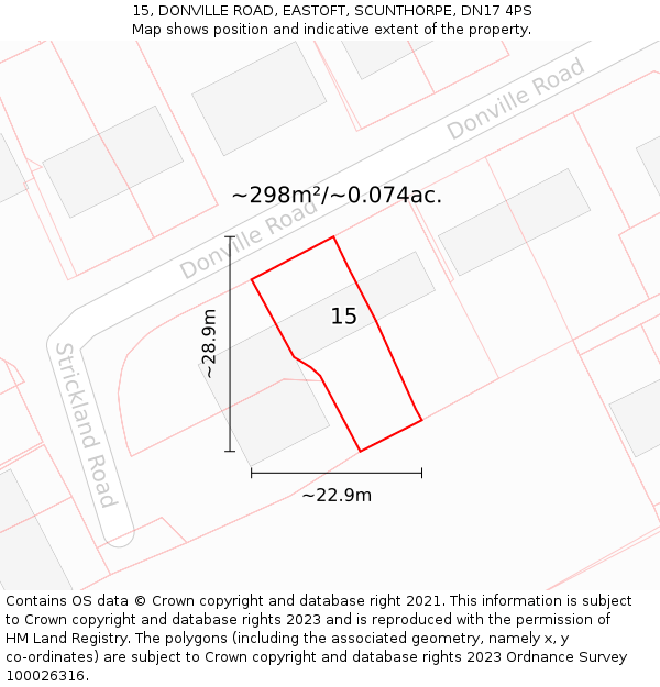 15, DONVILLE ROAD, EASTOFT, SCUNTHORPE, DN17 4PS: Plot and title map