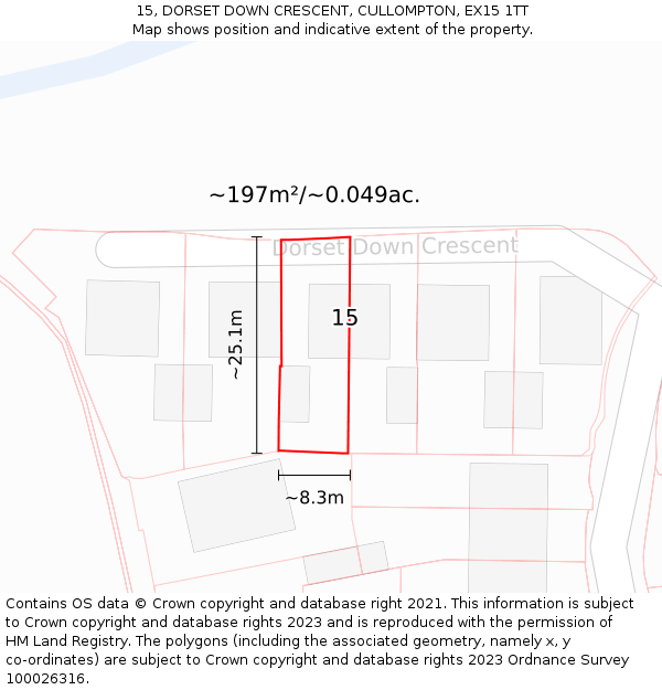 15, DORSET DOWN CRESCENT, CULLOMPTON, EX15 1TT: Plot and title map