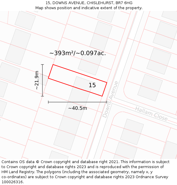 15, DOWNS AVENUE, CHISLEHURST, BR7 6HG: Plot and title map