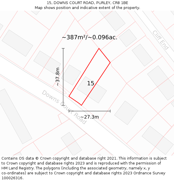 15, DOWNS COURT ROAD, PURLEY, CR8 1BE: Plot and title map