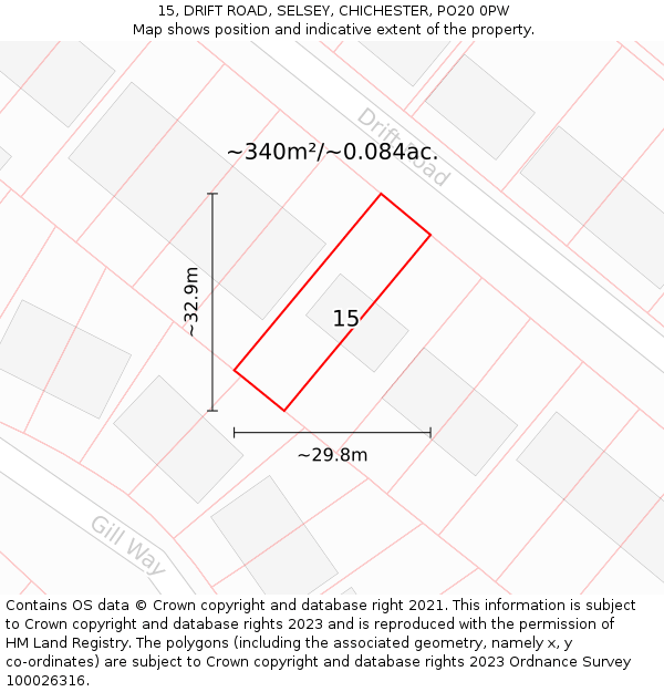 15, DRIFT ROAD, SELSEY, CHICHESTER, PO20 0PW: Plot and title map