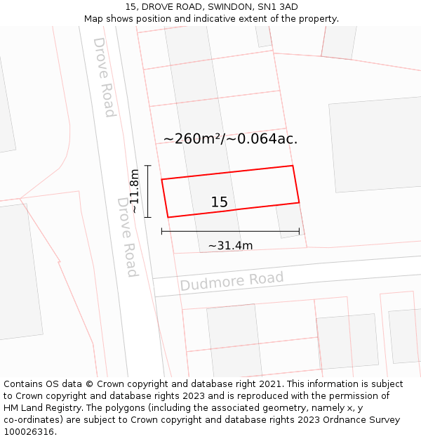 15, DROVE ROAD, SWINDON, SN1 3AD: Plot and title map