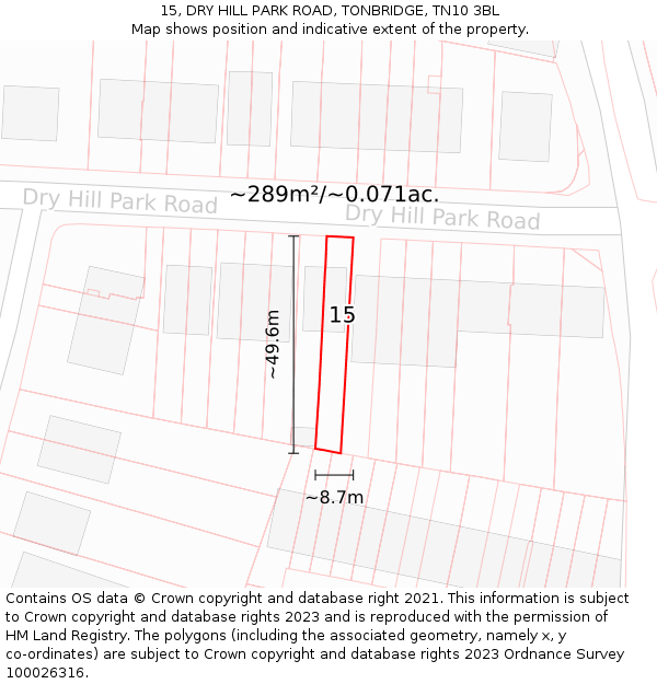 15, DRY HILL PARK ROAD, TONBRIDGE, TN10 3BL: Plot and title map