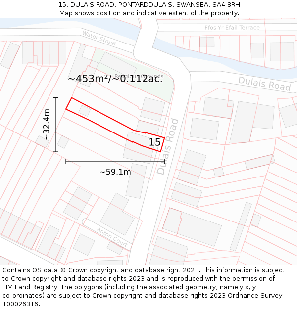 15, DULAIS ROAD, PONTARDDULAIS, SWANSEA, SA4 8RH: Plot and title map