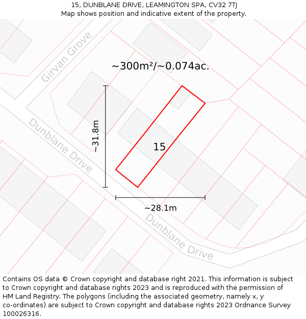 15, DUNBLANE DRIVE, LEAMINGTON SPA, CV32 7TJ: Plot and title map