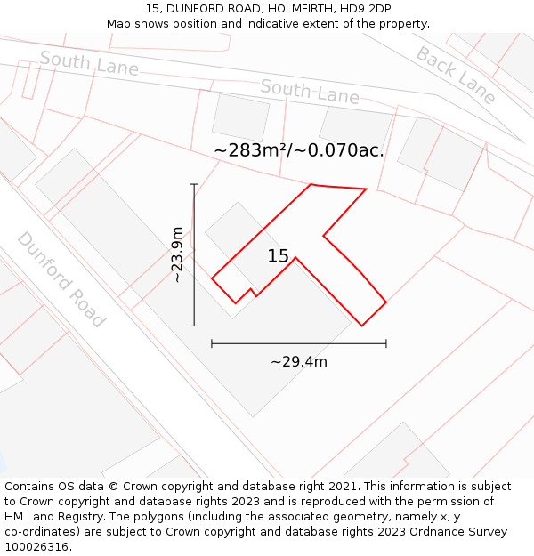 15, DUNFORD ROAD, HOLMFIRTH, HD9 2DP: Plot and title map