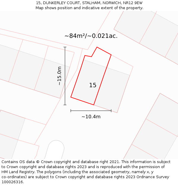 15, DUNKERLEY COURT, STALHAM, NORWICH, NR12 9EW: Plot and title map