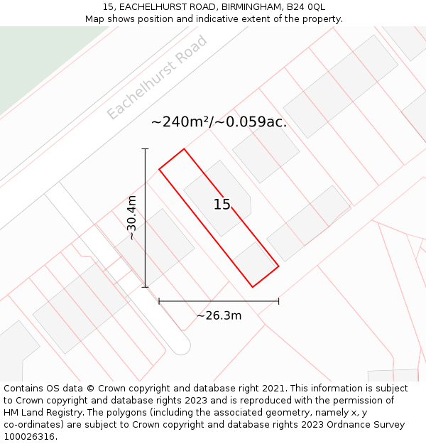 15, EACHELHURST ROAD, BIRMINGHAM, B24 0QL: Plot and title map