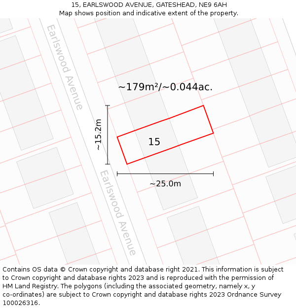 15, EARLSWOOD AVENUE, GATESHEAD, NE9 6AH: Plot and title map