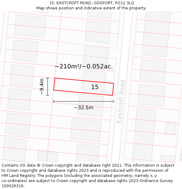 15, EASTCROFT ROAD, GOSPORT, PO12 3LG: Plot and title map