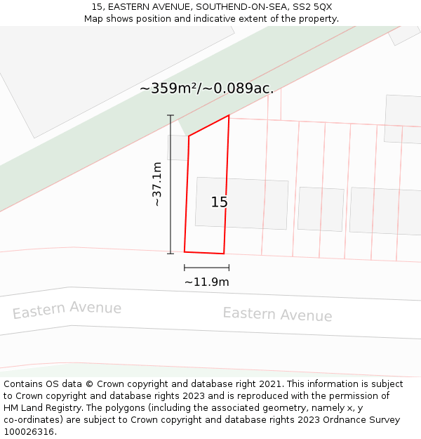 15, EASTERN AVENUE, SOUTHEND-ON-SEA, SS2 5QX: Plot and title map