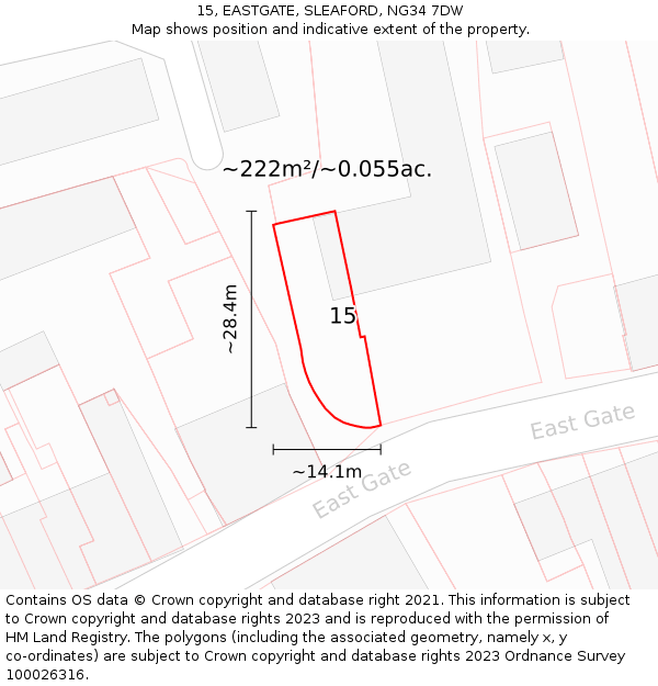 15, EASTGATE, SLEAFORD, NG34 7DW: Plot and title map