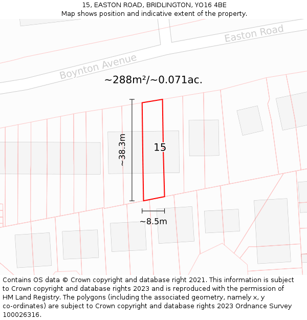 15, EASTON ROAD, BRIDLINGTON, YO16 4BE: Plot and title map