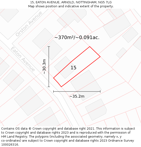 15, EATON AVENUE, ARNOLD, NOTTINGHAM, NG5 7LG: Plot and title map