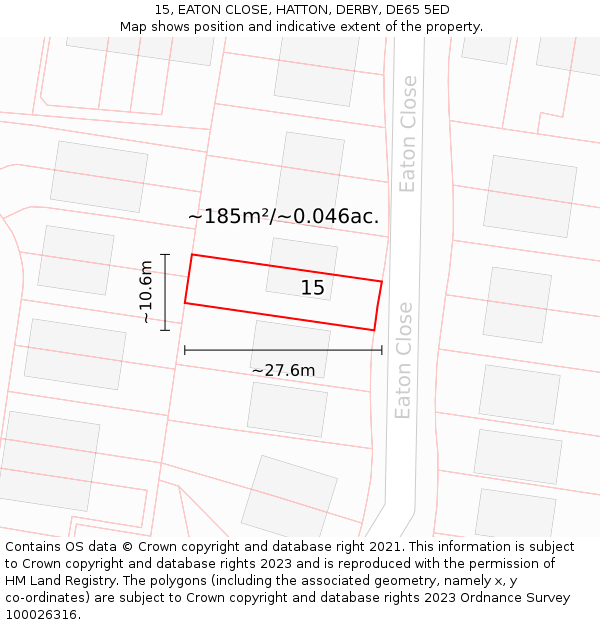 15, EATON CLOSE, HATTON, DERBY, DE65 5ED: Plot and title map