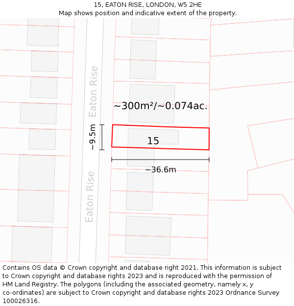 15, EATON RISE, LONDON, W5 2HE: Plot and title map