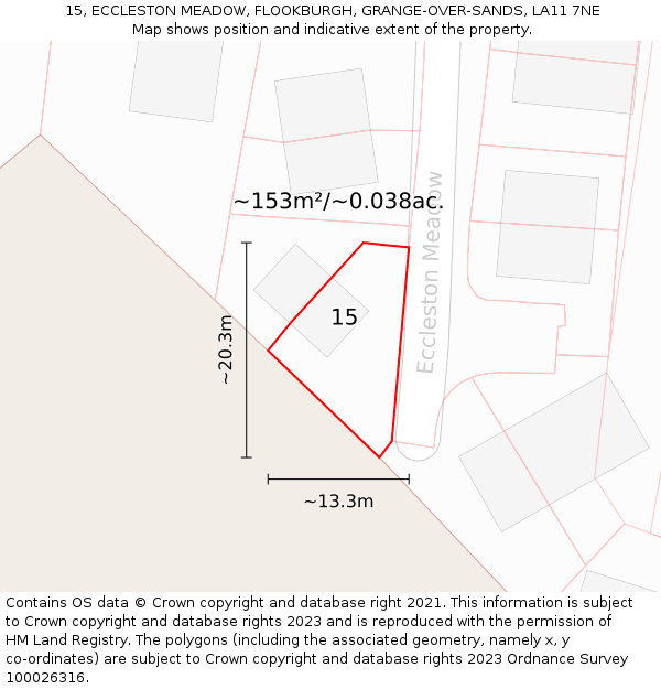 15, ECCLESTON MEADOW, FLOOKBURGH, GRANGE-OVER-SANDS, LA11 7NE: Plot and title map