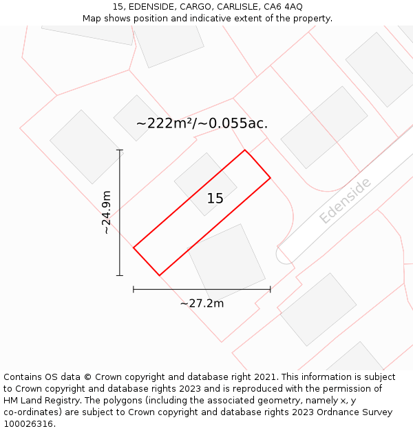 15, EDENSIDE, CARGO, CARLISLE, CA6 4AQ: Plot and title map