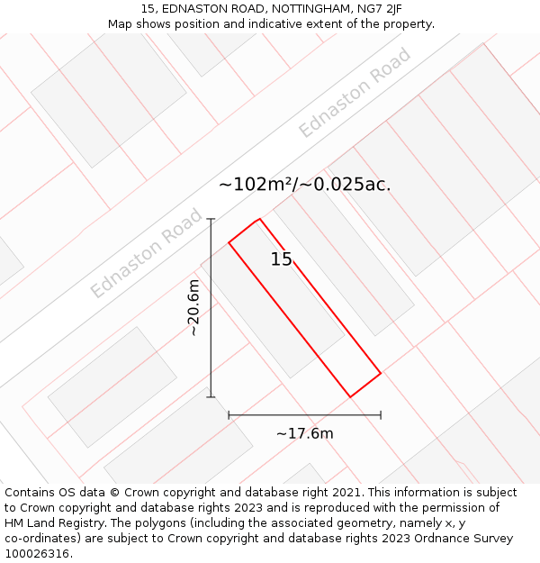 15, EDNASTON ROAD, NOTTINGHAM, NG7 2JF: Plot and title map