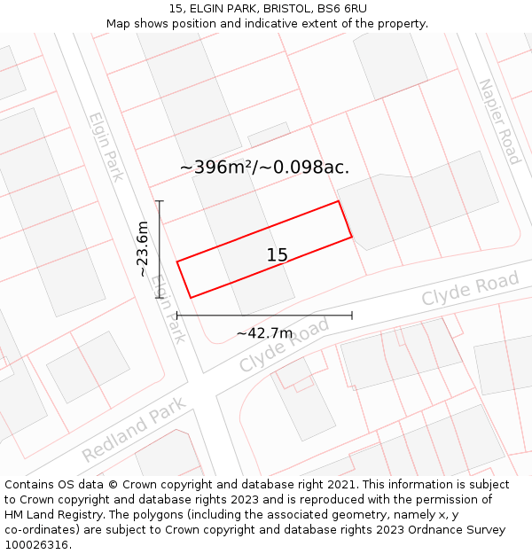 15, ELGIN PARK, BRISTOL, BS6 6RU: Plot and title map