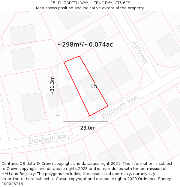 15, ELIZABETH WAY, HERNE BAY, CT6 6ES: Plot and title map