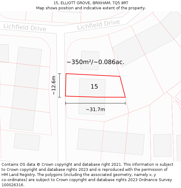 15, ELLIOTT GROVE, BRIXHAM, TQ5 8RT: Plot and title map