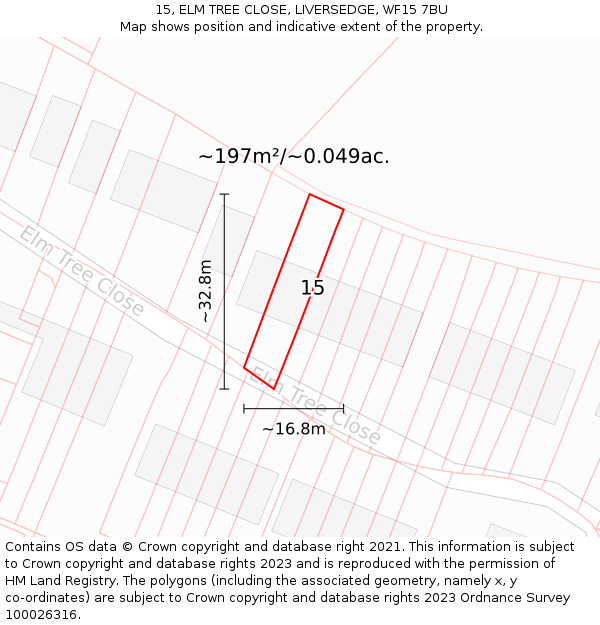 15, ELM TREE CLOSE, LIVERSEDGE, WF15 7BU: Plot and title map