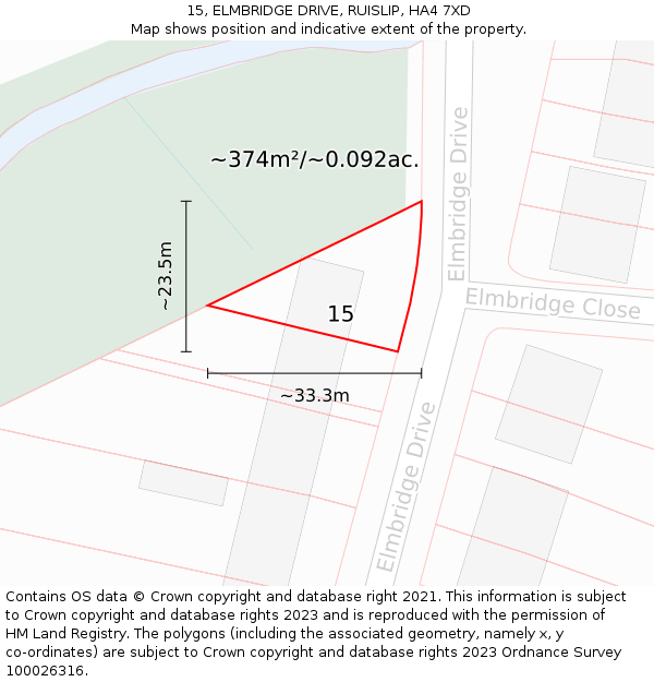 15, ELMBRIDGE DRIVE, RUISLIP, HA4 7XD: Plot and title map