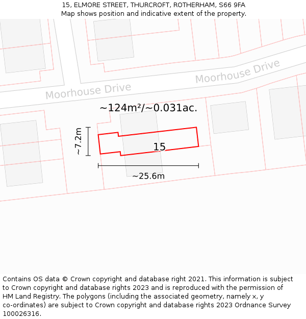 15, ELMORE STREET, THURCROFT, ROTHERHAM, S66 9FA: Plot and title map