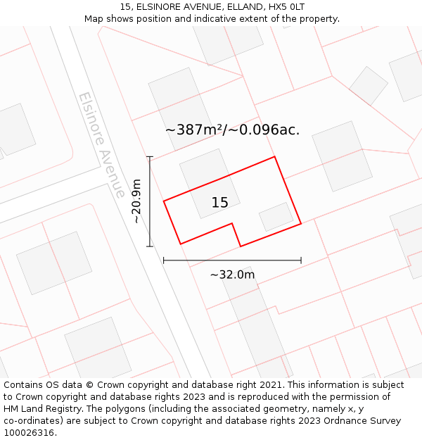 15, ELSINORE AVENUE, ELLAND, HX5 0LT: Plot and title map