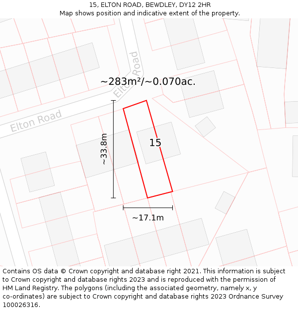 15, ELTON ROAD, BEWDLEY, DY12 2HR: Plot and title map