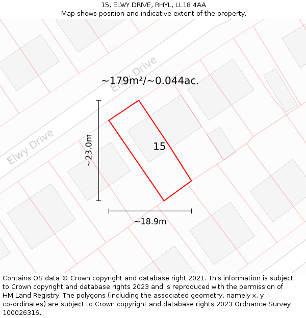 15, ELWY DRIVE, RHYL, LL18 4AA: Plot and title map