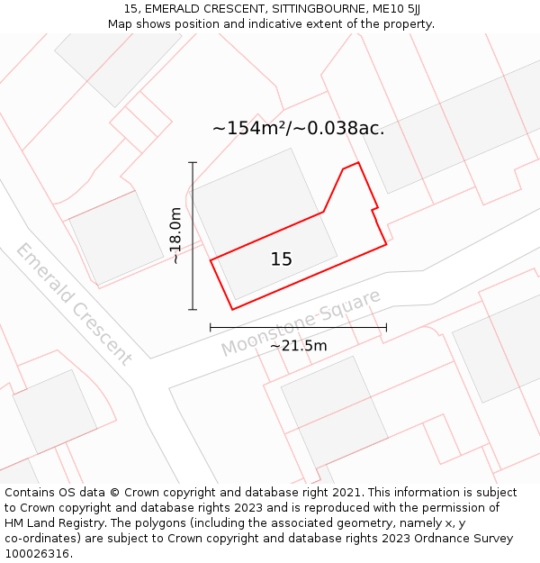 15, EMERALD CRESCENT, SITTINGBOURNE, ME10 5JJ: Plot and title map