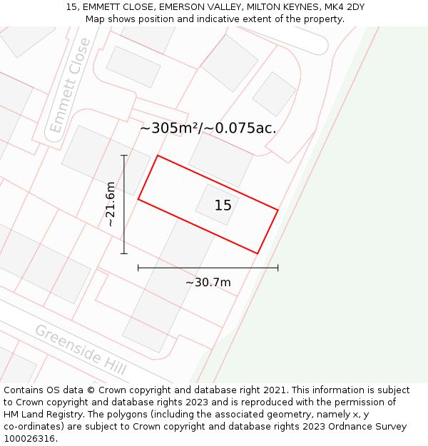 15, EMMETT CLOSE, EMERSON VALLEY, MILTON KEYNES, MK4 2DY: Plot and title map