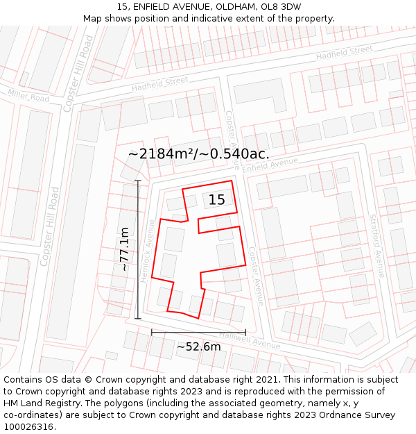 15, ENFIELD AVENUE, OLDHAM, OL8 3DW: Plot and title map